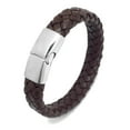 thumbnail image 4 of Wide Mens Dark Brown Leather Bracelet Cuff with Stainless Steel Magnetic Clasp (8.5 Inch), 4 of 5
