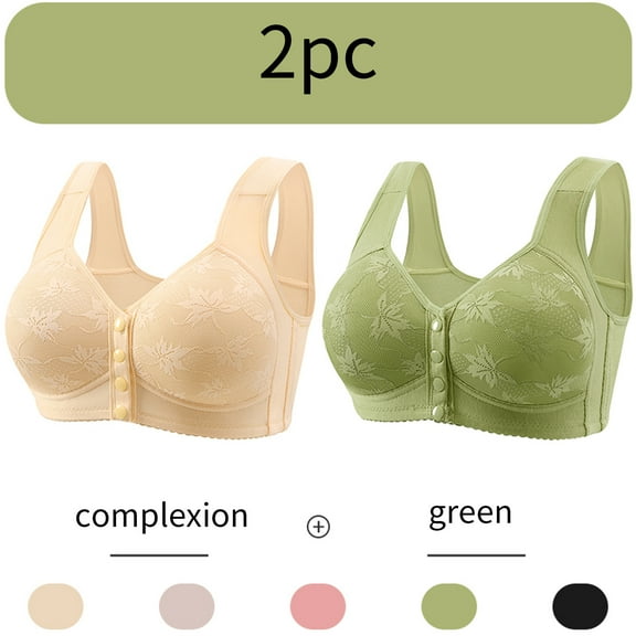 CLOISE Push up Bras for Women Wireless Plus Size 2 Pack Front Closure Full Coverage No Underwire Bras for Seniors Wireless Push up Bras with Back Support Lace Everyday Bras Beige XL
