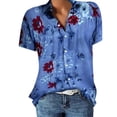 thumbnail image 2 of Fesfesfes Tops for Womem Casual Tops Summer Shirts For Women, Women's Short Sleeve Lapel Neck Tops With Button Flower Print Tops V Neck Tees Summer Tunic Blouse, 2 of 5