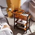 thumbnail image 2 of End Table with Charging Station, Flip Top Side Table with USB Ports and Outlets, Sofa Couch Table Bedside Table for Living Room Bedroom, Narrow Nightstand with Storage Shelves for Small Space, 2 of 16