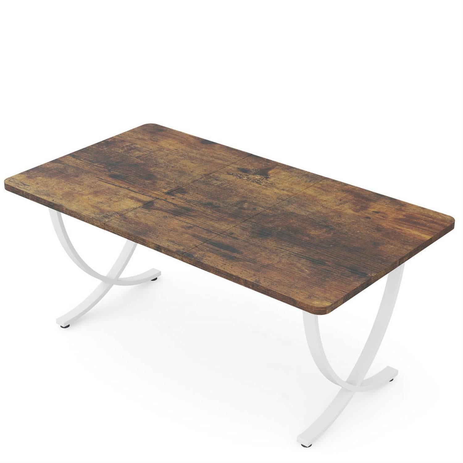 Demi Bonn 63" Modern Rectangular Dining Table for 4-6 People, Kitchen Dinner Table with Faux Marble Table Top for Dining Room, Home, Brown