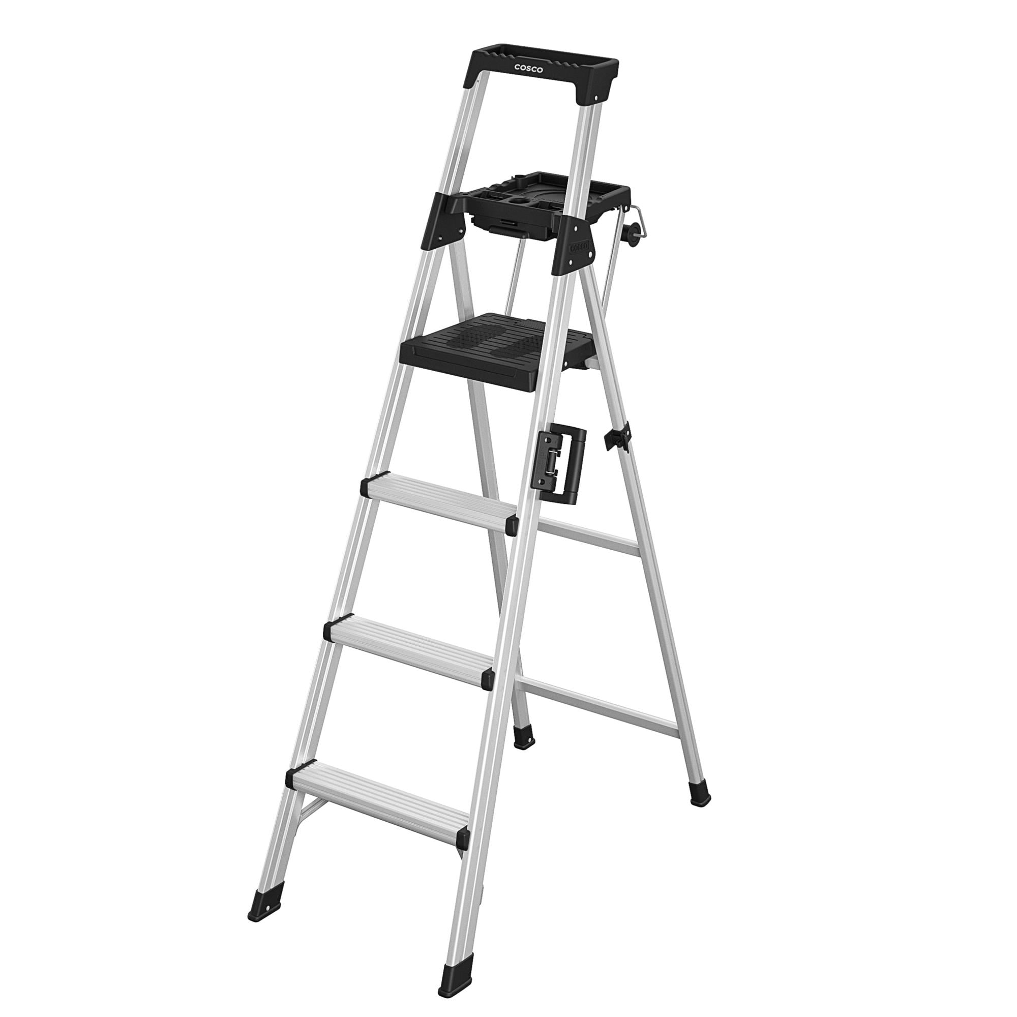 COSCO 6ft Signature Series Step Ladder, Type 1A, 300 lbs. Load Capacity (Aluminum/Black)