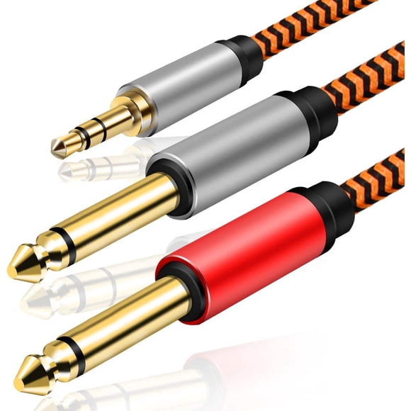 LiuTian 3.5mm 1/8" TRS à Double 6,35mm 1/4" TS Mono Stéréo Y-Câble Cordon Séparateur Compatible pour iPhone, iPod, Ordinateur