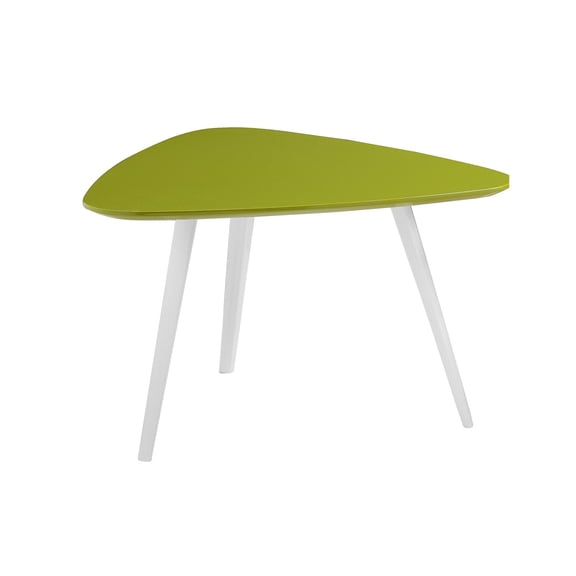Benjara 23" Accent Table- Triangular Top- Green Lacquer Top and White Legs