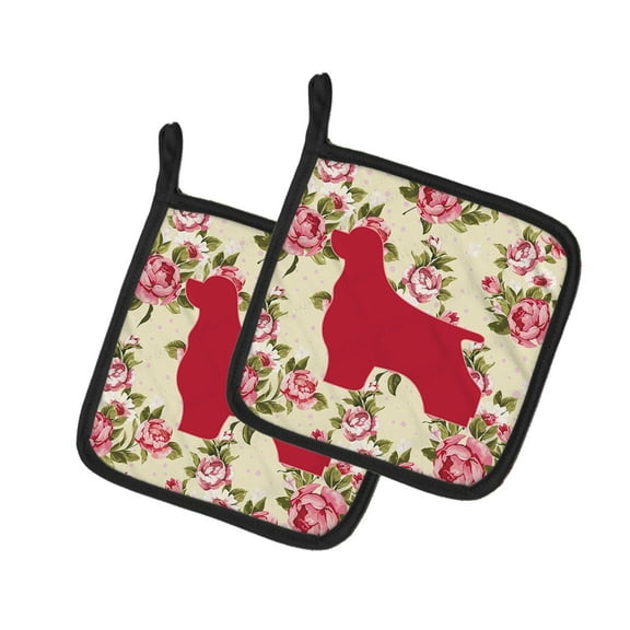 Caroline's Treasures BB1075-RS-YW-PTHD Cocker Spaniel Shabby Chic Yellow Roses Pair of Pot Holders , 7.5HX7.5W,