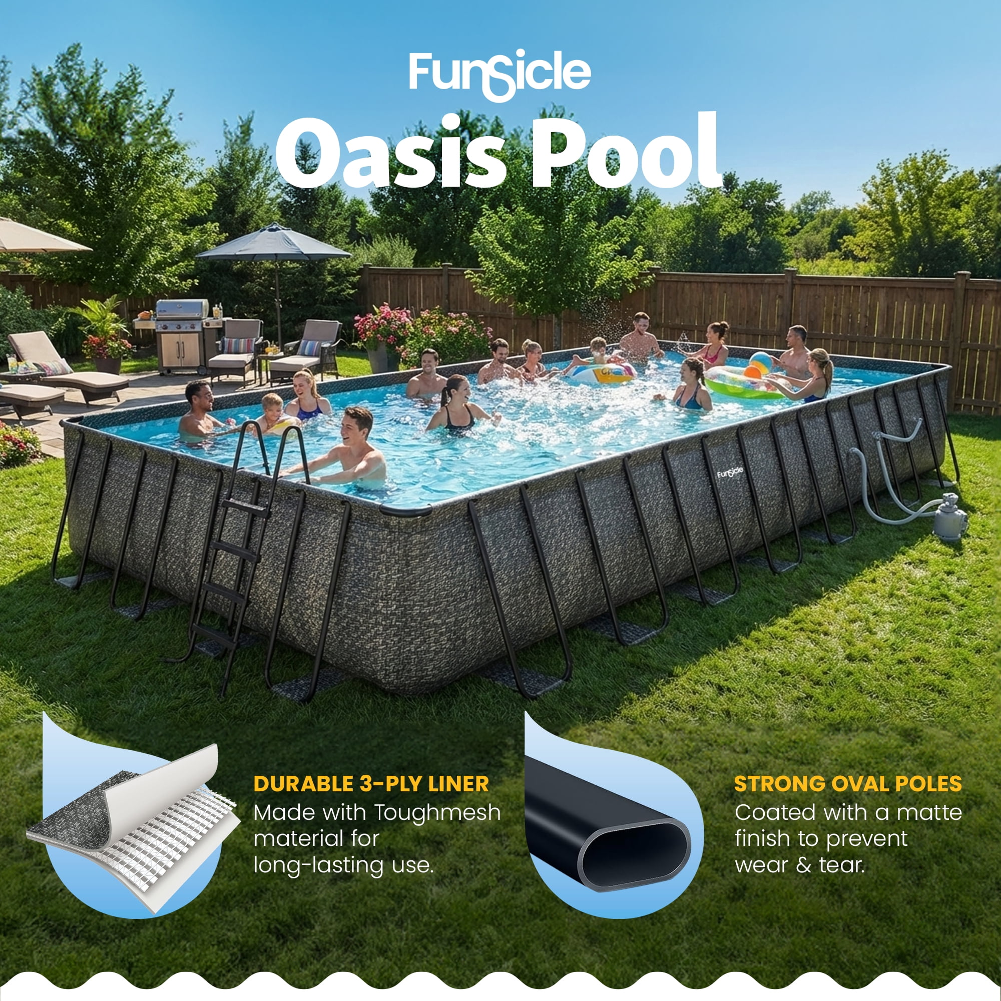Funsicle 32' x 16' x 52" Oasis Designer Rectangular Above Ground Pool – Complete Set with Pump