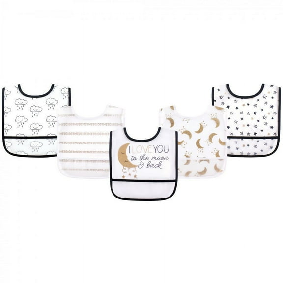 Yoga Sprout Baby Waterproof PEVA Bibs 5pk, Metallic Moon, One Size