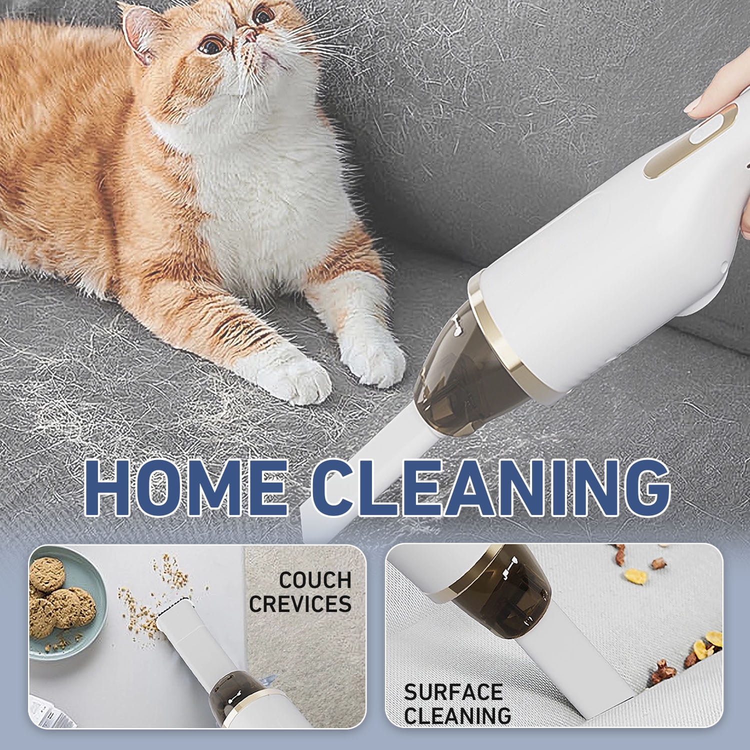 Cordless Car Vacuum Cleaner with UV Light, 2-in-1 Suction & Blower, Mini Handheld Vacuum with HEPA Filter, LED Light, USB-C Rechargeable, 4 Nozzles for Deep Cleaning Home, Sofa, Pet Hair, Keyboard