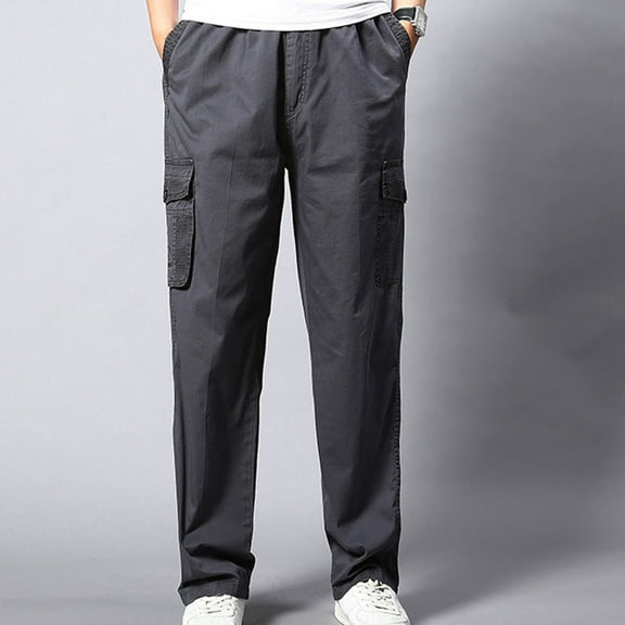 fartey Men's Elastic Waist Loose Fit Lightweight Workwear Casual Cargo Pull On Pants With Multi Pockets