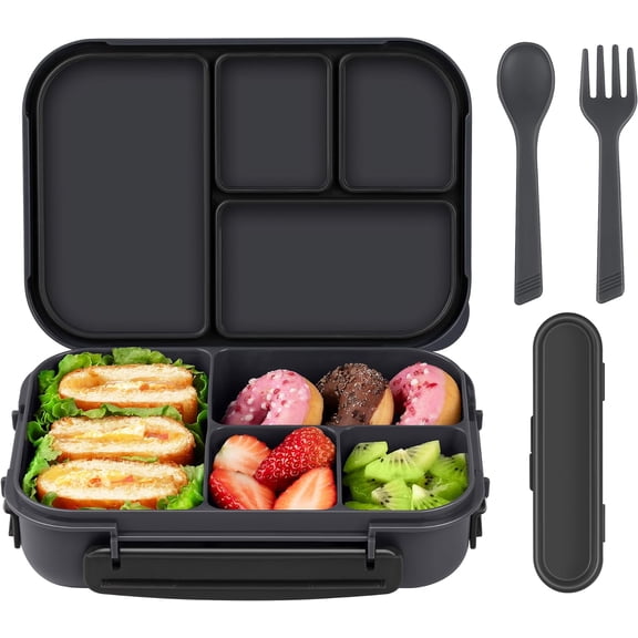 Lunch Box ,Bento Box Adult,Leakproof Lunch Containers for Adults,1200ML-4 Compartments bento Lunch box with Utensil,Microwave & Dishwasher & Freezer Safe (Dark Gray)
