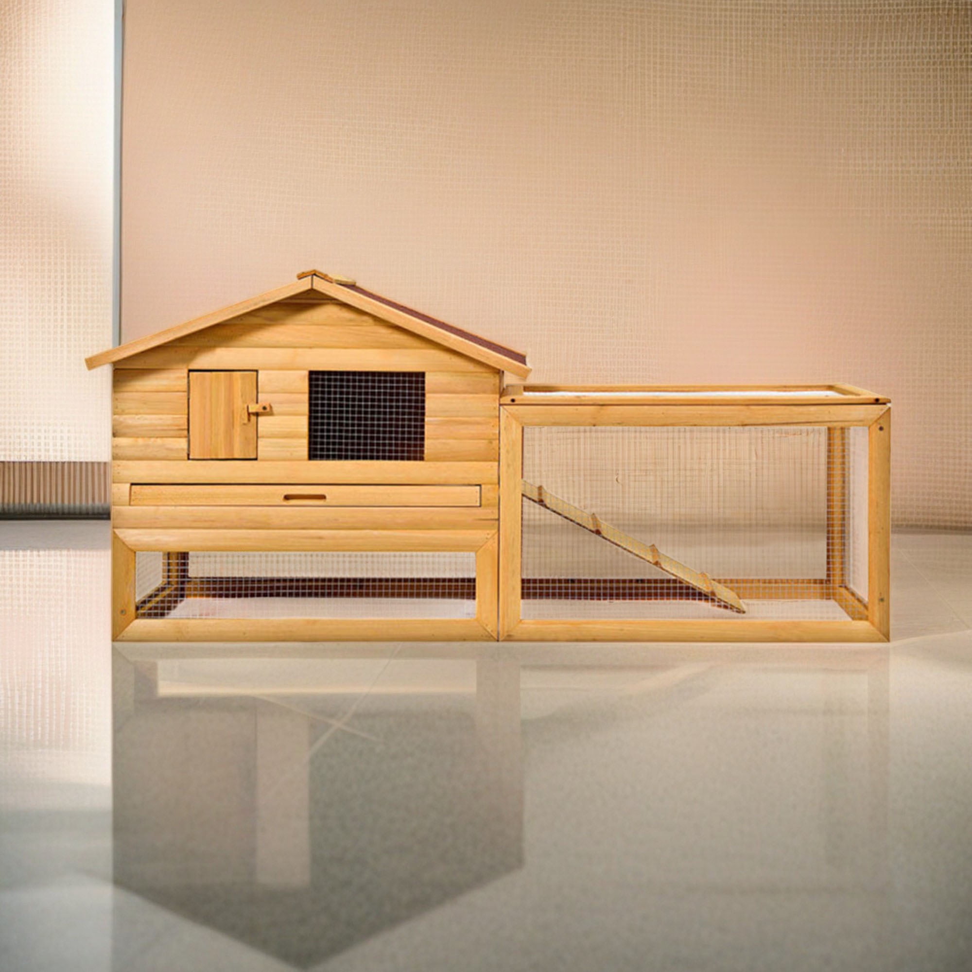 resenkos 62" Wood Outdoor Chicken Coop with Run, Indoor Large Rabbit Hutch, Pet Cages for Small Animals, Beige