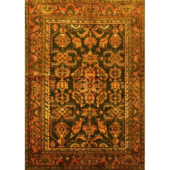 Ahgly Company Machine Washable Indoor Rectangle Persian Yellow Traditional Area Rugs, 7' x 9'