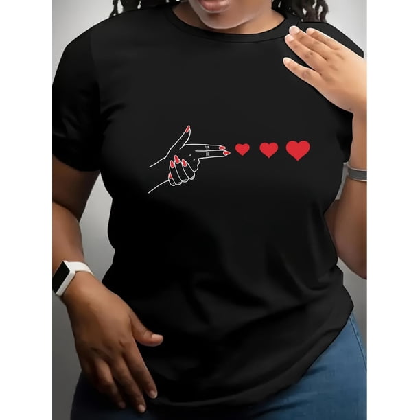 Women's Regular Fit Heart Graphic Round Neck Short Sleeve T-Shirt Tee For Adult, Men, Women, Teen, Teenager, Adolescent, Youth