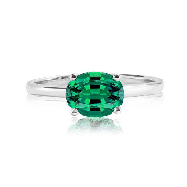 JeenMata Anillo de Compromiso Solitario de 1,25 Quilates con Corte Ovalado y Piedra Natal de Mayo en Oro Blanco de 18 K sobre Plata
