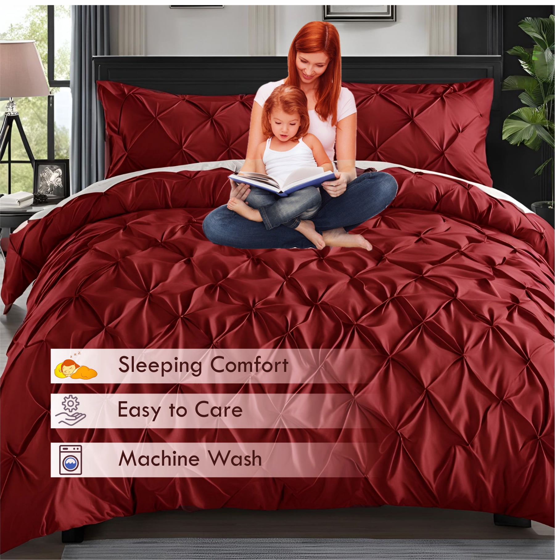 Pinch Pleated Duvet Cover Set 1200TC 100% Cotton Luxurious Home 3-Piece 1-Pinch Duvet Cover 2-Pinch Pillowcase Zipper Tie Closure Pack of 1