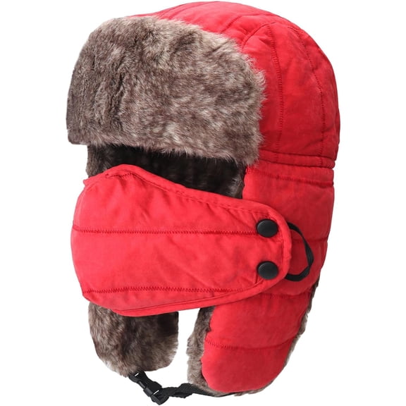 AKcxy Men's Trooper Trapper Hat Warm Winter Hats with Removable Face Mask Earflaps Faux Fur Hunting Outdoor Hat