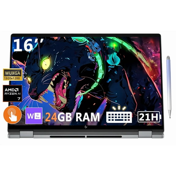 HP 2025 New Envy x360 2-in-1 Slim Laptop, OmniBook X Flip 16" FHD  Touchscreen, Copilot  PC, AMD Ryzen AI 7 350 (8-Core), 24GB RAM, 2TB SSD, 21H Battery, Win 11 Pro, Meteor Silver, W/Stylus