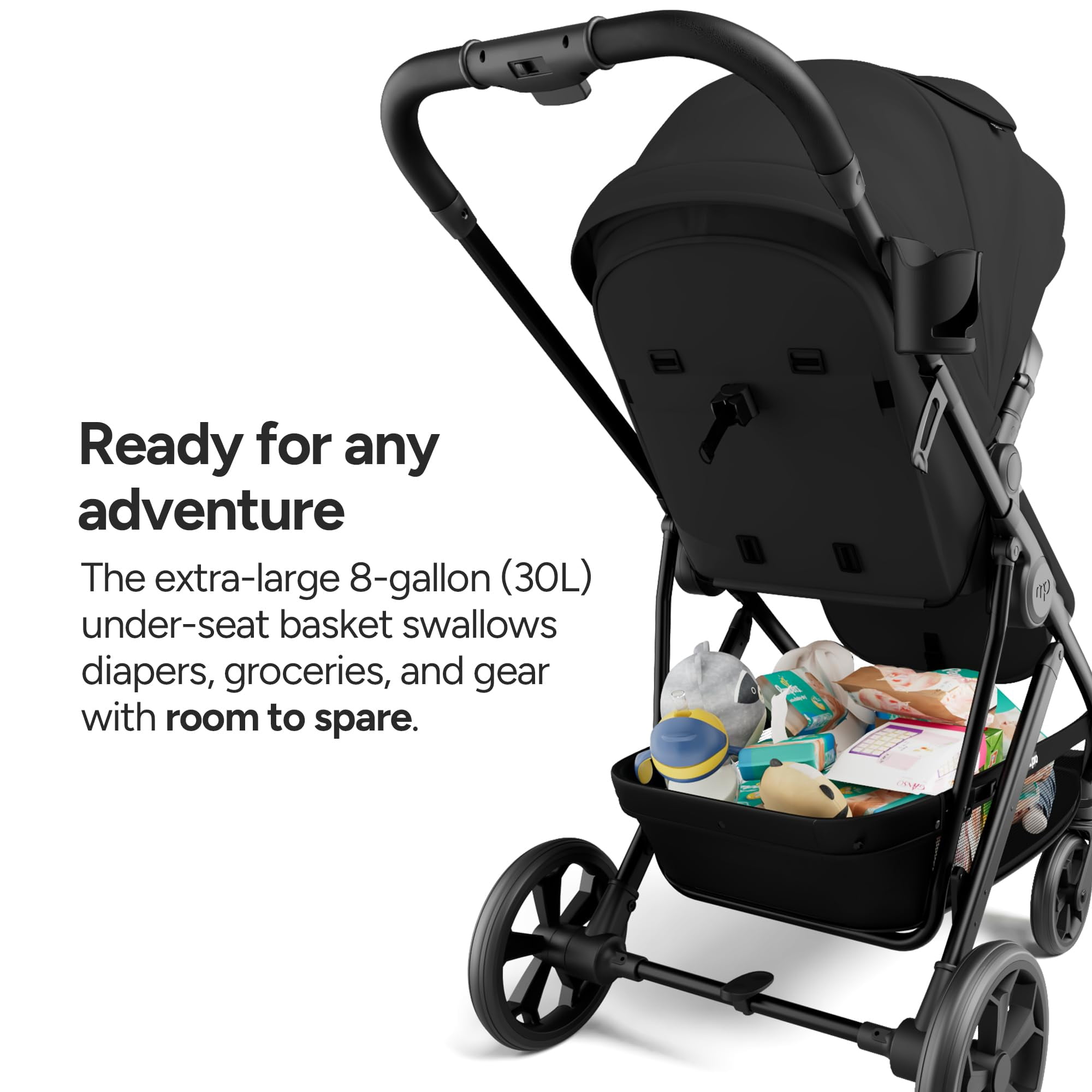 Mompush Wiz Pro 2-in-1 Baby Stroller with Bassinet Mode, Full-Size All-Terrain Premium Stroller from Newborn to Toddler, Black, 23.8LB, Unisex