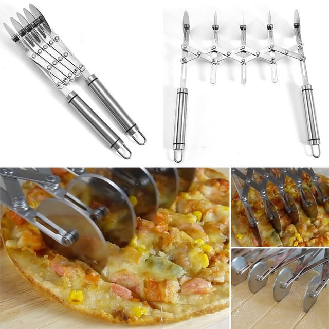Yeacher Pizza Cutter 5 Wheels Adjustable Divider Pizza Paste Dough Bread Pies Round Cutter Stainless