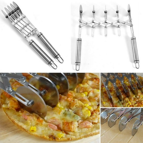 Adjustable 430 Stainless Steel Multi-Wheel Cutter with Twin Handles - Ideal for Pizza, Pies, Dough & Pastry - Sharp Blades, Customizable Wheel Spacing, Easy Storage Hanging Hole - Silver, 1 Piece