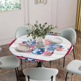 thumbnail image 2 of 4th of July Fitted Tablecloth with Elastic Edged, Round Table Cloth for Dining Table, Red Blue Patriotic Flowers Star Stripes Wooden Waterproof Oil Proof Table Cover for Indoor Outdoor 55"-60", 2 of 8