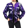 thumbnail image 2 of UJNDER Sequined Baseball Jacket for Women Shiny Sparkly Coat Stylish Fashion Outerwear Long Sleeve Purple L, 2 of 5
