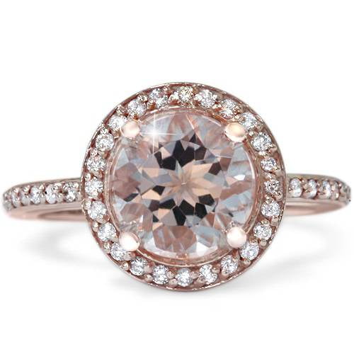 Bague de Fiançailles Vintage Halo 2ct Morganite Diamond, Or Rose