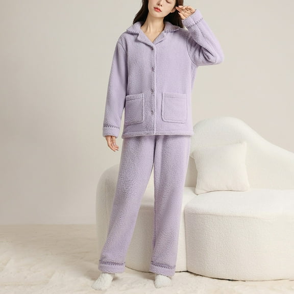 Women'S Flannel Pajamas Pjs Cozy Earth Pajamas Button Down Long Sleeve Pajamas 2 Piece Fluffy Pajama Pants Warm Winter Pajamas Pj Set Women