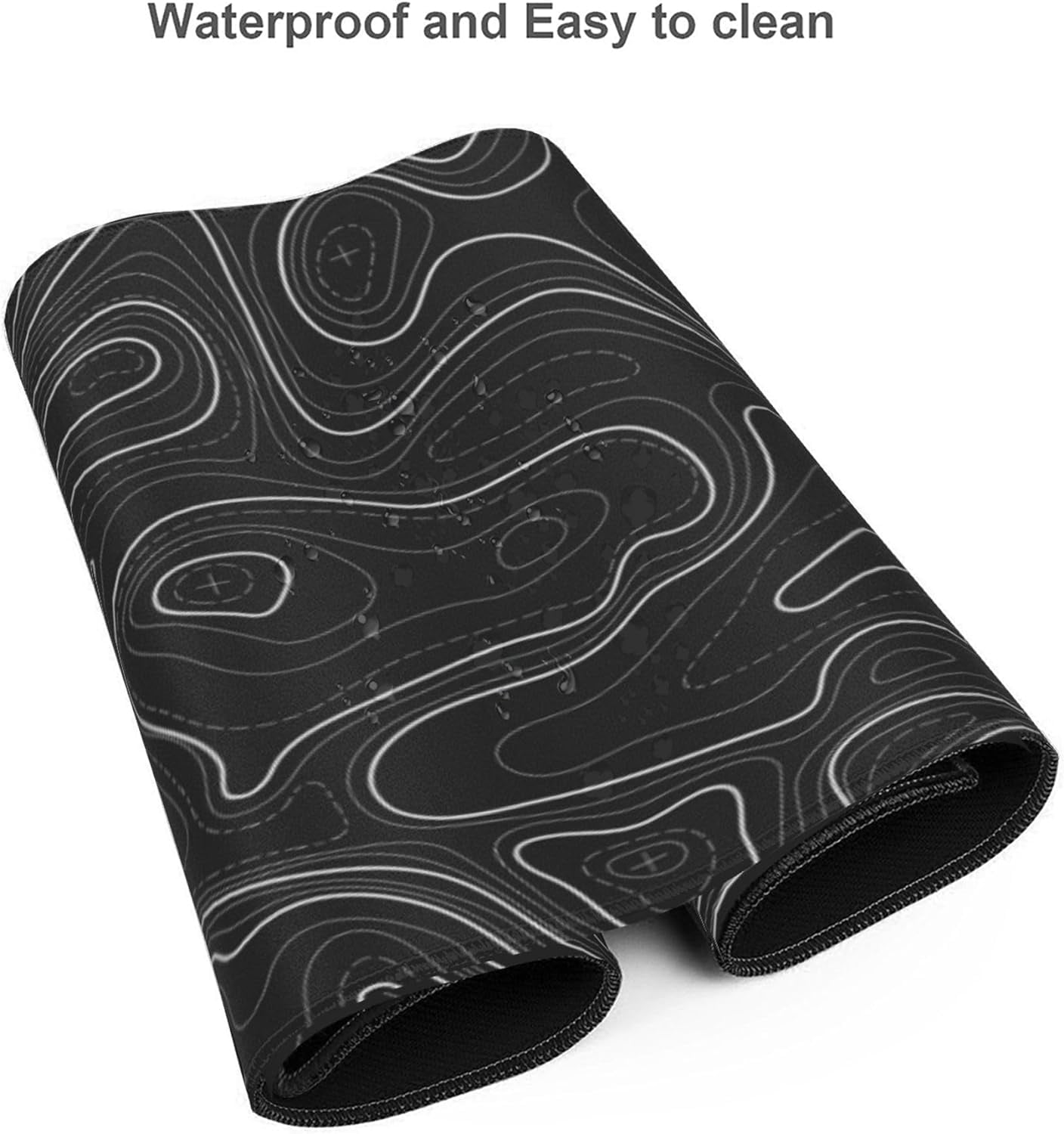 Large Gaming Mouse Pad Black Topographic Contour Mouse Pad with Stitched Edges & Nonslip Rubber Base Extended XXL Long Mousepad Big Desk Mat for Company Office Work, 35.4 x 15.7 in