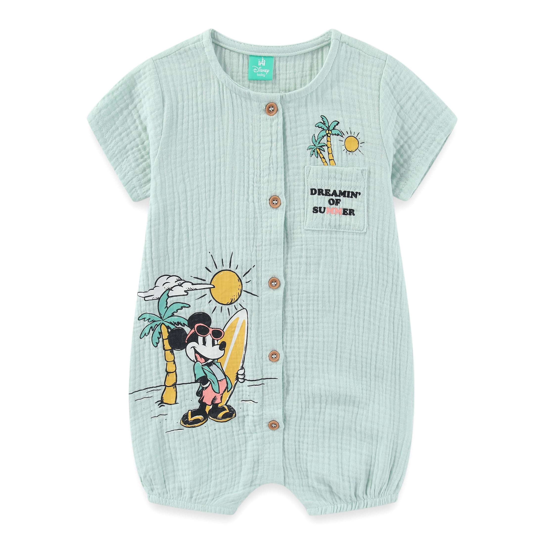 Disney Mickey Mouse Gauze Romper with Bucket Hat (Baby Boys), 2 Piece Set, Sizes 6M-24M