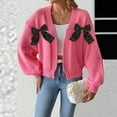 thumbnail image 3 of Women's Fashion Ribbon Bow Splicing Sweater Jacket for Fall and Winter, Elegant Design, Winter Clothes for Women,Hot Pink,XL, 3 of 6