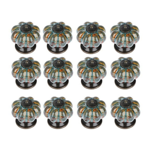 12Pcs Ceramic Door Knob Antique Pumpkin for Cabinets Cupboard Dresser Drawers Kitchen Furniture Handles Pulls (Blue)