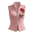thumbnail image 4 of Karymi Blouses for Women Red Rose Print Sleeveless Vest, Stand Collar Full Zip Front Slim Fitted Cropped Waistcoat, Casual Layering Jacket Cute Tops for Women, 4 of 8