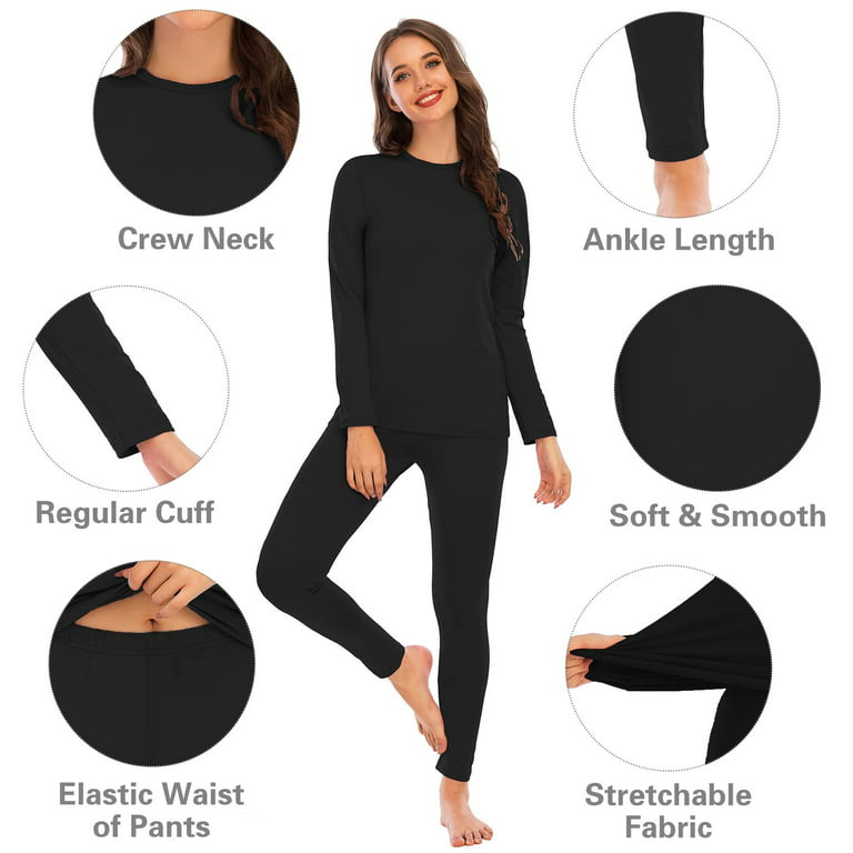 Merdia Thermal Underwear for Women Long Johns Base Layer Stretch Soft  Thermal Top and Bottom Set for Winter-Balck color with X-Small Size Black