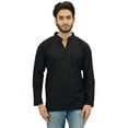 thumbnail image 5 of Atasi Men's Band Collar Short Kurta Black Cotton Casual Tunic Shirt-XX-Large, 5 of 7