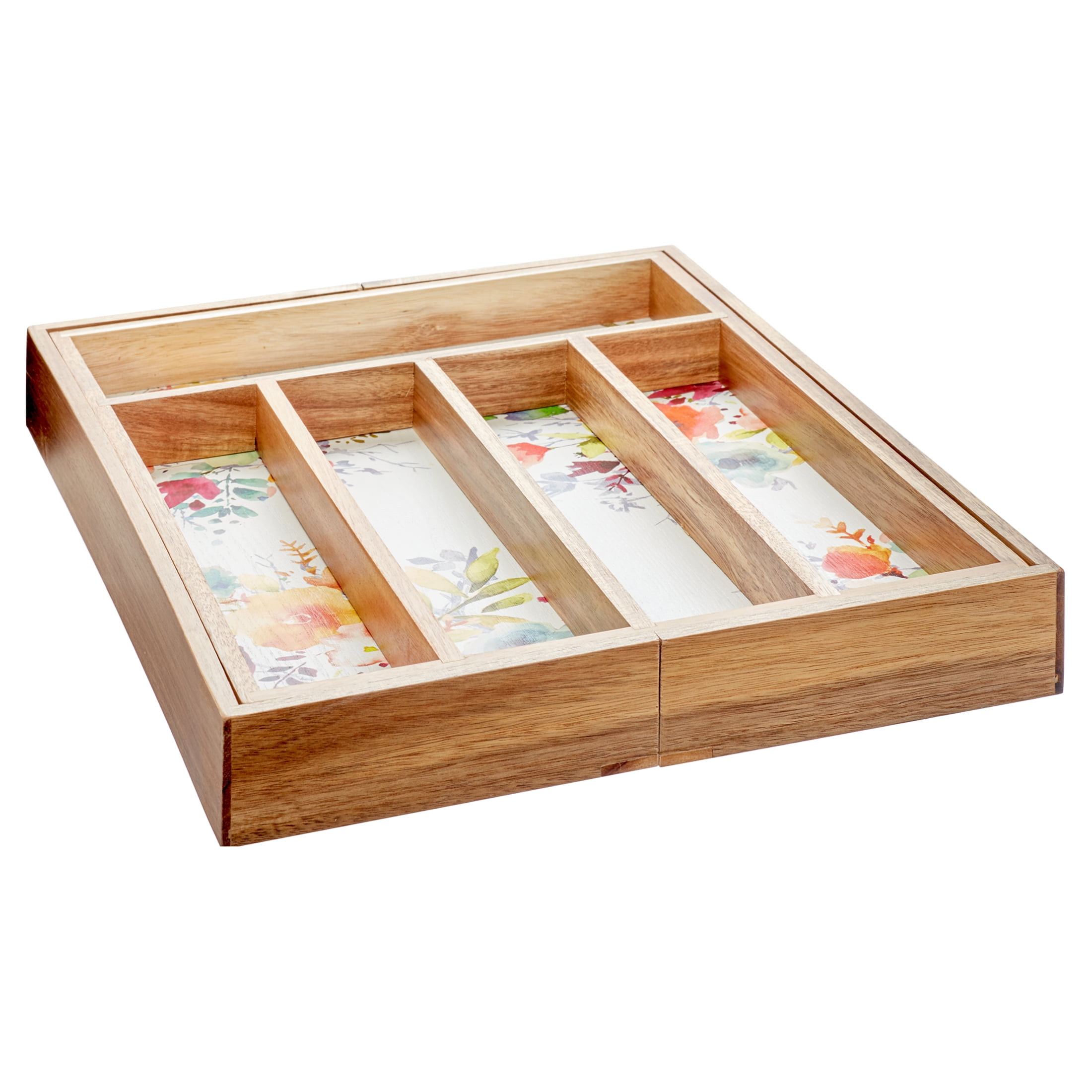 The Pioneer Woman Willow Acacia Wood Expandable Silverware Organizer, 18 x 13 Inch