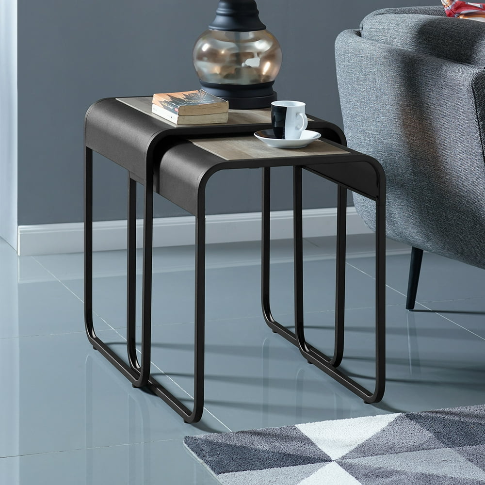 Manor Park Metal And Wood Nesting Tables Grey Wash Black Walmart