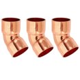 thumbnail image 1 of Uxcell Accesorio de Cobre de Codo de 3/4" ID 1mm de Grosor, 3pcs de Cobre 99.9% Puro Conector de Tubería de Soldadura de 45 Grados, 1 of 5