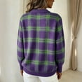 thumbnail image 3 of Resicozy Women's Plaid Print Casual Button Down Cardigan Sweater Long Sleeve Fashion Cropped Knitted Cardigans Purple L, 3 of 3