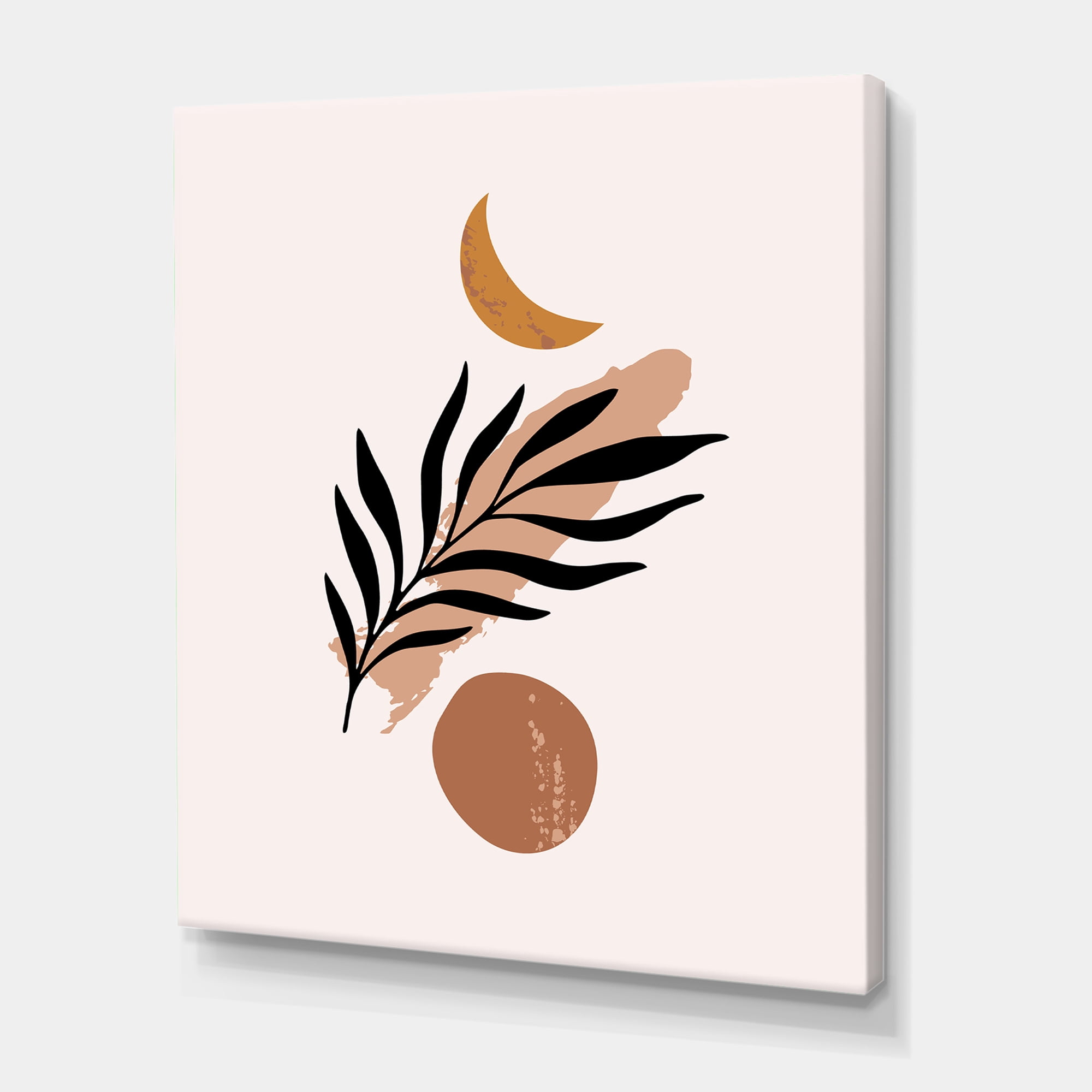 Abstact Tropical Palm Leaf, Minimal Sun And Moon I 8 in x 12 in Painting Canvas Art Print, by Designart