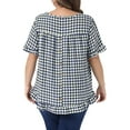 thumbnail image 3 of Agnes Orinda Women's Plus Size 1950s Gingham Tops Back Button Round Neck Ruffle Sleeve Casual Plaid Blouses 3X Navy Blue, 3 of 5