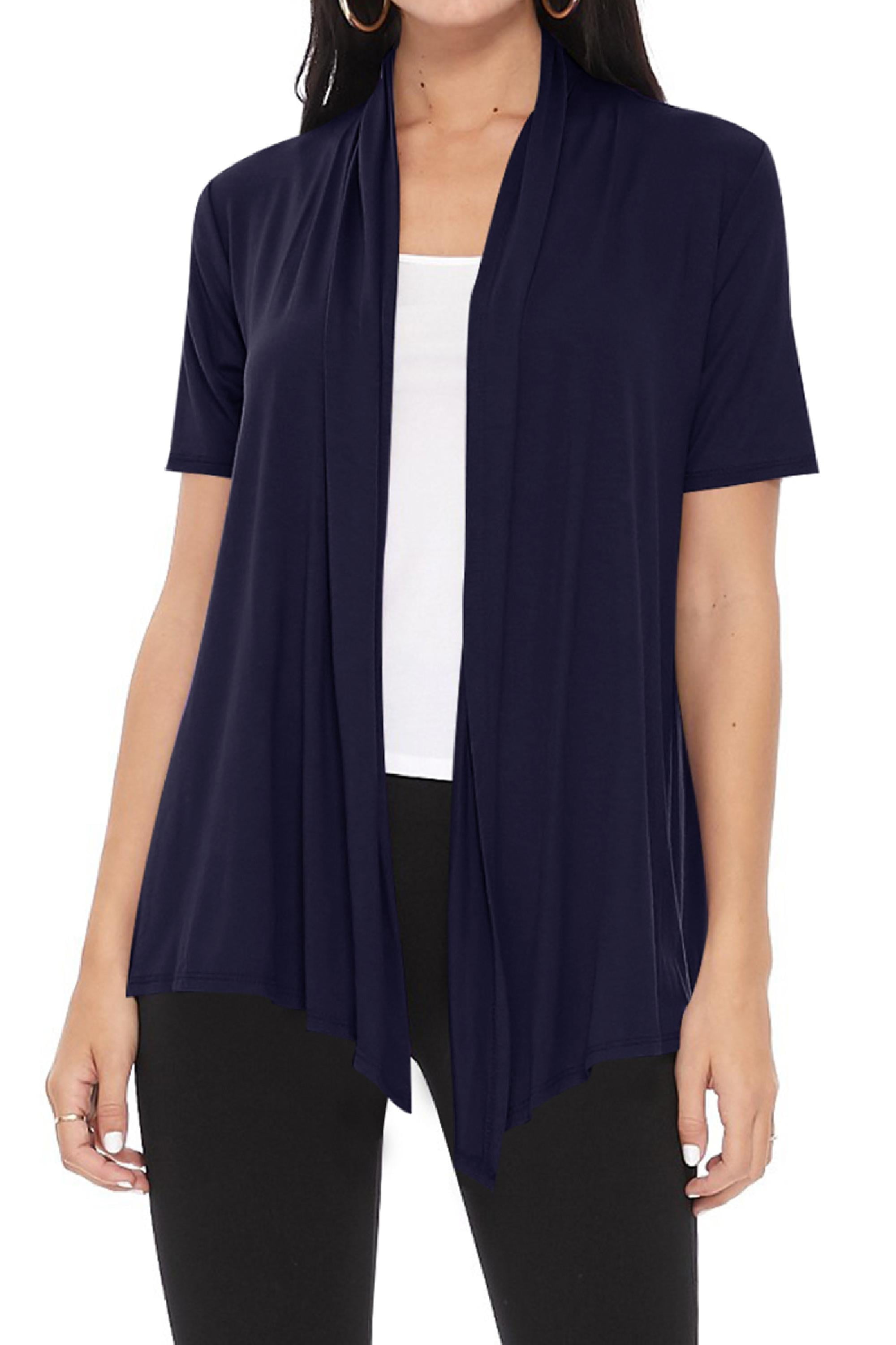Women's Casual Loose Fit Short Sleeve Draped Open Front Comfy Office Wear  Solid Cardigan - Walmart.com