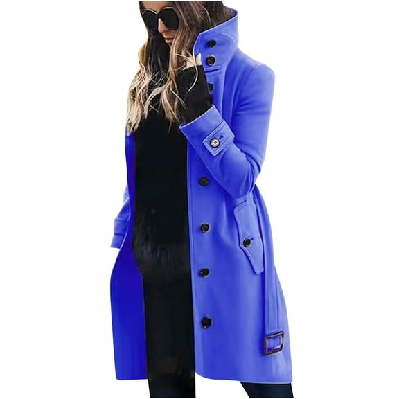 TKLPEHG Trench Coat Women Fall Fashion Coat Casual Long Sleeve Long Jacket Lapel Button Trench Coat (Blue,M)