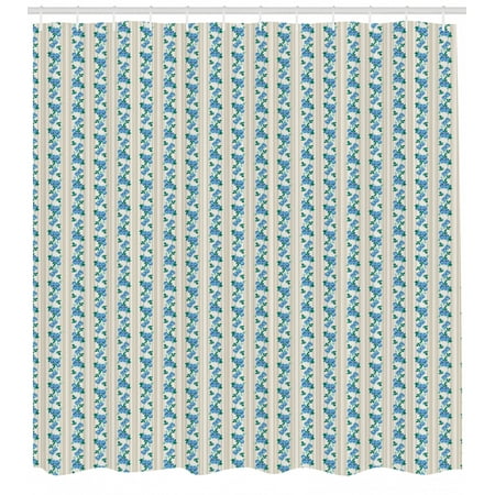 Ivory And Blue Shower Curtain Romantic Roses With Retro Stripped
