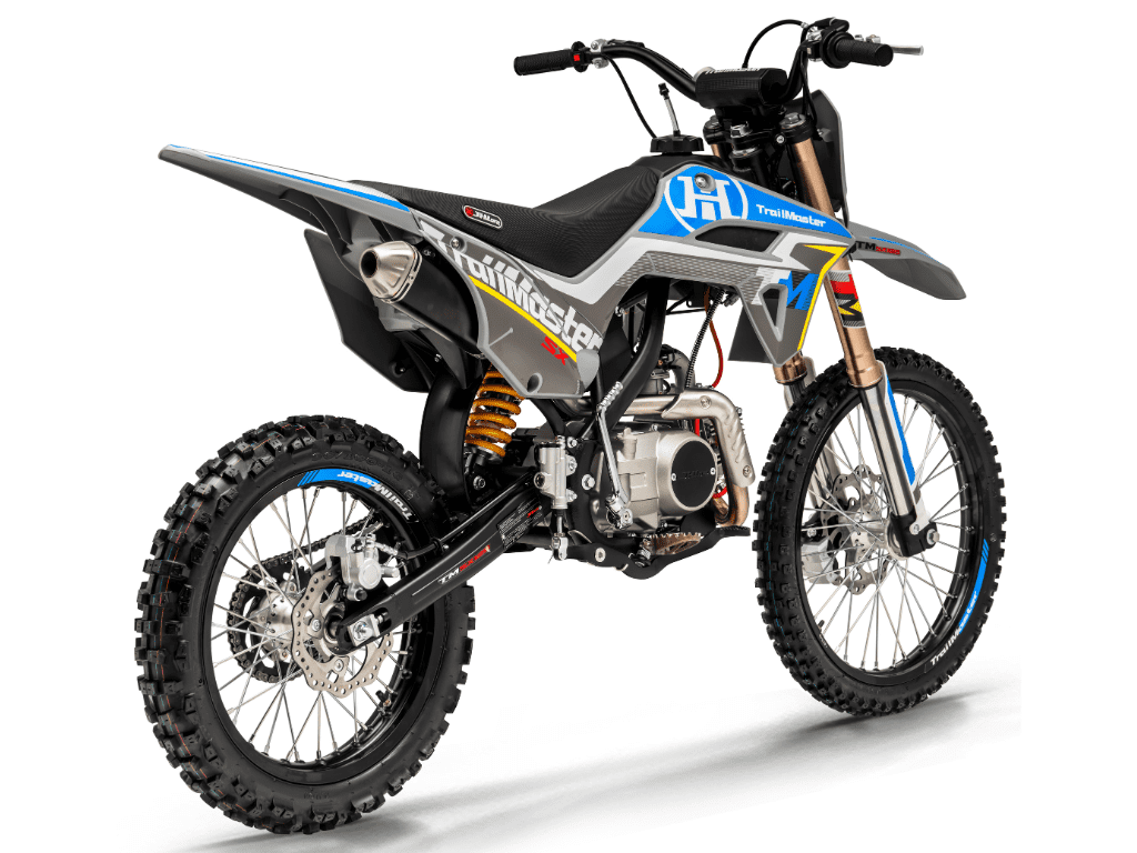 Trailmaster SX125 Dirt Bike, 124cc, Max Speed 50 mph, Ages 16+, 4-Speed Manual, Air-Cooled Engine, Electric & Kick Start, 19/16 Tires, 32.7" Seat Height (Blue)
