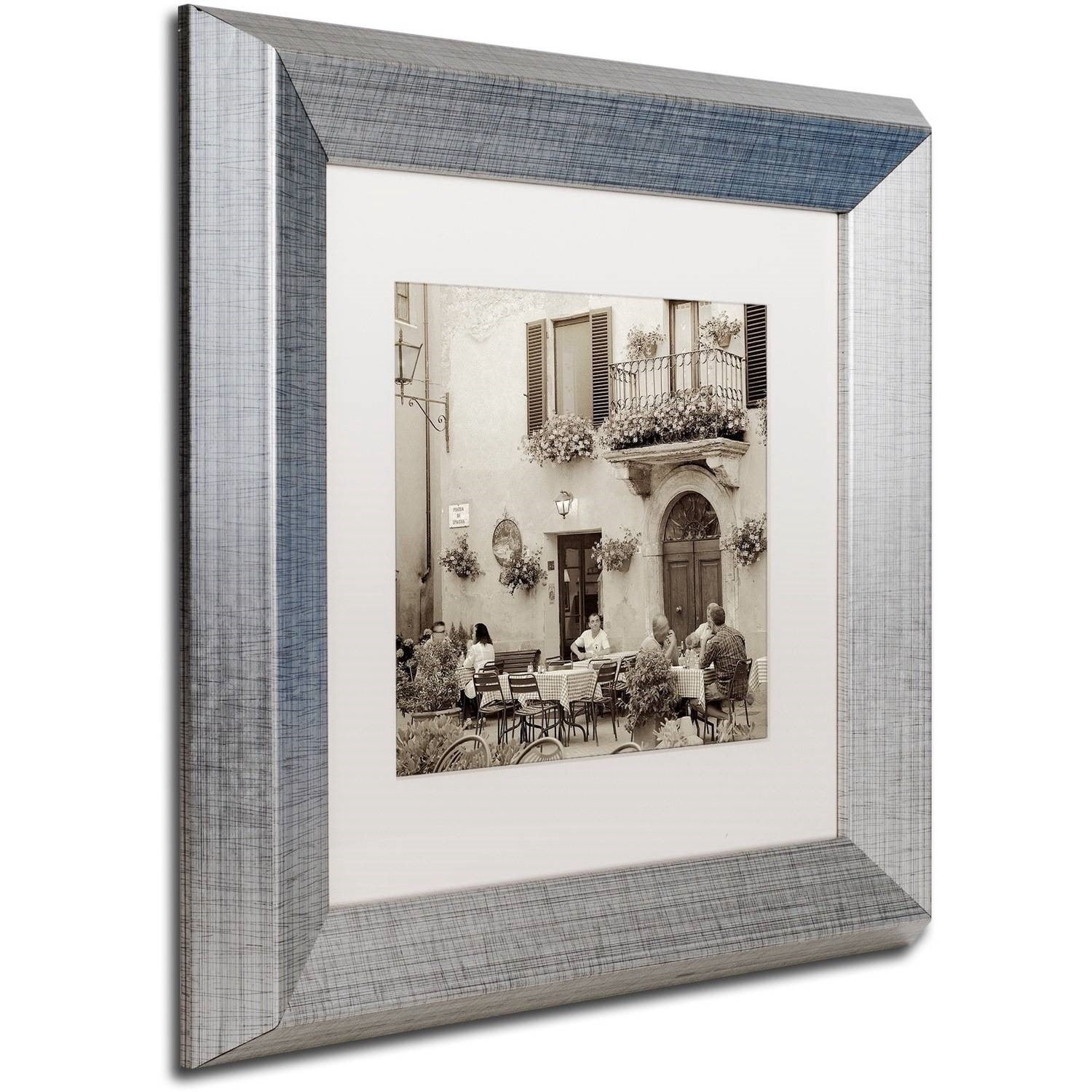 Trademark Fine Art "Tuscany Caffe VI" Canvas Art by Alan Blaustein, White Matte, Silver Frame