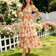 thumbnail image 6 of GUACER Short Puff Sleeve Maxi Dress for Women Smocked Floral Square Neck Tiered Boho Sundress Flowy Summer Vacation Beach Outfit, 6 of 8