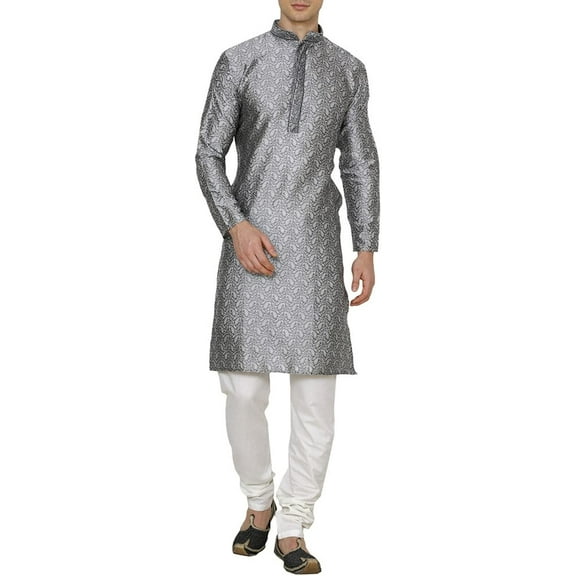 Royal Kurta Men's Jacquard Silk Embroidered Kurta Pyjama Grey