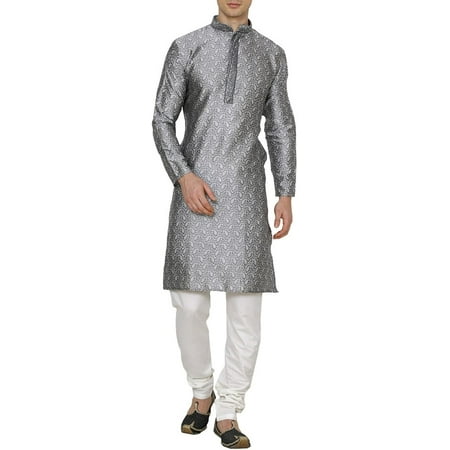 

Royal Kurta Men s Jacquard Silk Embroidered Kurta Pyjama Grey