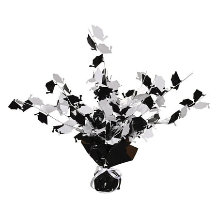 Graduate Cap Gleam 'N Burst Centerpiece (black & white) Party Accessory (1 count) (1/Pkg)